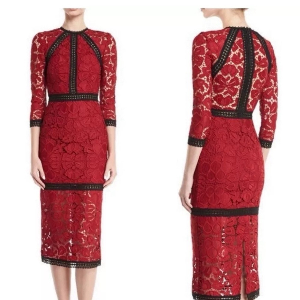 EUC Alexis Randie 3/4 Sleeve Lace Midi Dress In Red - Size S - Picture 4 of 12